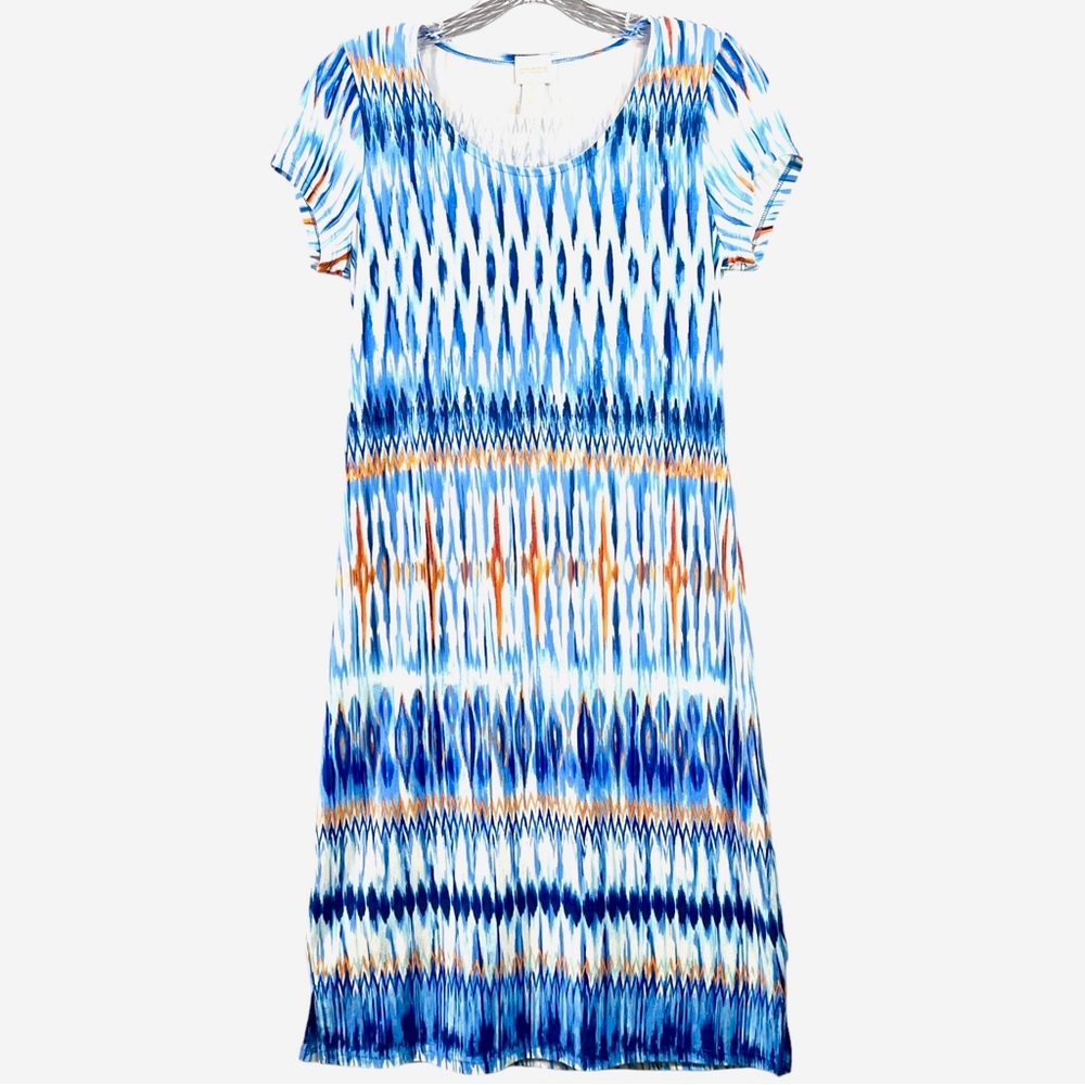 Chico's  T-Shirt Dress Size Small 4-6 Alexa Cool Ikat Shift Grab And Go Pullover